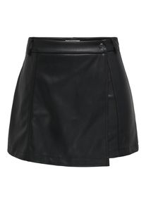 Only Damen Hosenrock "ONLSHANE MW FAUX LEA SKORT PNT", schwarz, modisch, Gr. XS, unifarben, Obermaterial: 100% Polyester, Röcke