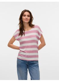 Véro Moda VERO MODA Damen Kurzarmshirt "VMWIDE STRIPE SL TOP GA JRS NOOS"nostalgia rose stripes:snow weiß, modisch, Gr. XS, gestreift, Jersey, Obermaterial: