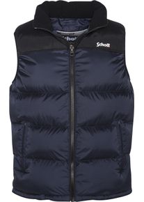 Schott NYC Herren Steppweste, blau, Basic, Gr. M, unifarben mit Farbeinsatz, Softshell, Obermaterial: 100% Nylon, Westen, mit dezenter Logostickerei