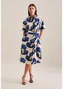 Seidensticker Damen Sommerkleid "Schwarze Rose", blau, Gr. 38, geblümt, 100% Leinen, Kleider, Kurzarm Kragen Floral