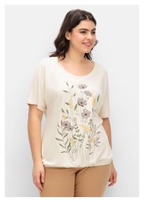 sheego Damen Rundhalsshirt "Große Größen", beige, feminin, Gr. 48, bedruckt, Obermaterial: 50% Baumwolle, 50% Modal, Shirts, mit Blumen-Frontprint