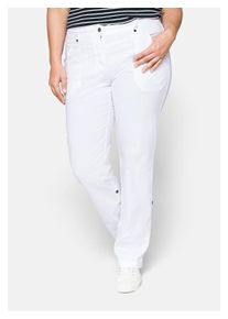 sheego Damen Cargohose "Große Größen", weiß, sportlich, Gr. 20, unifarben, Obermaterial: 97% Baumwolle, 3% Elasthan, Hosen, mit Krempelfunktion