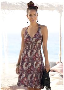 Lascana Damen Neckholderkleid, lila, modisch, Gr. 42, bedruckt, Jersey, Obermaterial: 100% Viskose, Kleider, mit Alloverprint und V-Ausschnitt,