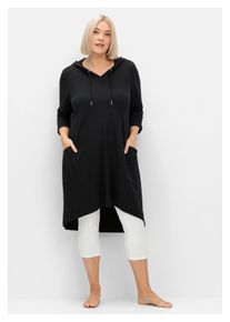 sheego Damen Sweatkleid "Große Größen", schwarz, casual, Gr. 56, unifarben, Obermaterial: 50% Baumwolle, 50% Modal, Kleider, mit Vokuhila-Saum, aus