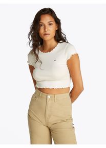 Tommy Jeans Damen T-Shirt "TJW SH SLIM BABYLOCK TEE EXT", beige, feminin, Gr. XL, unifarben, Single Jersey, Obermaterial: 95% Baumwolle, 5% Elasthan,