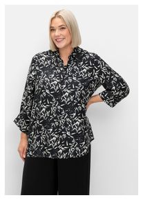 sheego Damen Hemdbluse "Große Größen", schwarz-weiß, feminin, Gr. 52, gemustert, Obermaterial: 100% Viskose (LENZING ECOVERO), Blusen, mit