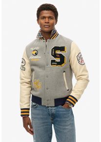 Superdry Herren Parka "COLLEGE PATCHED BOMBER JACKET", grau, modisch, Gr. XL, meliert, Web, Obermaterial: 54% Wolle, 44% Polyester, 2% Viskose, Jacken