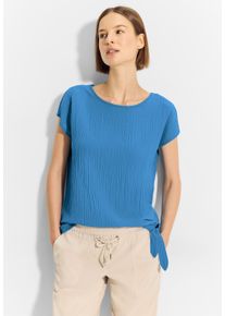 Cecil Damen Kurzarmbluse, blau, casual, Gr. S, unifarben, Stoff, 56% Viskose, 43% Polyester, 1% Elasthan, Blusen, mit Rundhalsausschnitt