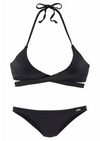 Bench. Damen Triangel-Bikini, schwarz, Gr. 32, unifarben, Polyamid, Bikini-Sets, in Wickeloptik