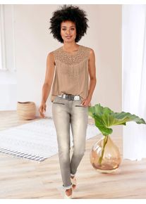 Heine Damen Blusentop, beige, Gr. 48, unifarben, 100% Viskose, Spitze:100% Baumwolle, Blusen