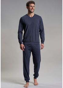 Bugatti Herren Pyjama, Gr. 56, blau, Single Jersey, Obermaterial: 100% Baumwolle, gemustert, klassisch, Homewear-Sets, mit modischem V-Ausschnitt