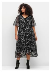 sheego Damen Chiffonkleid "Große Größen", schwarz-weiß, feminin, Gr. 48, gemustert, Obermaterial: 100% Polyester;Futter: 100% Polyester, Kleider, mit