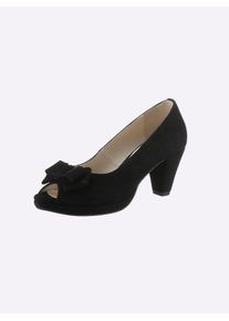 Andrea Conti Damen Peeptoepumps, Gr. 35, schwarz, Leder, Veloursleder, feminin, Schuhe