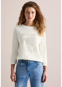 Cecil Damen Langarmshirt, weiß, casual, Gr. XL, bedruckt, Web, Stoff, 50% Modal, 50% Baumwolle, Shirts, mit 3/4 Ärmeln