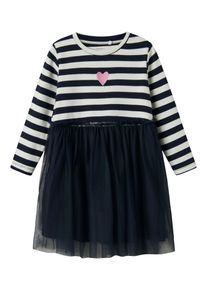 name it Mädchen Minikleid "NMFTAIA LS DRESS", blau, casual, Gr. 116, gestreift, Web, Obermaterial: 63% Baumwolle, 35% Polyester, 2% Elasthan, Kleider