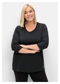 sheego Damen Funktionsshirt "Große Größen", schwarz, sportlich, Gr. 44, unifarben, Obermaterial: 90% Polyester (REPREVE), 10% Elasthan, Shirts, aus