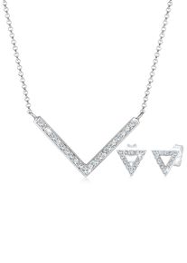 Elli Damen Schmuckset "Dreieck Glas Kristalle Weiß 925 Sterling Silber", OneSize,mit Stein, silber, Silber 925 (Sterlingsilber), Schmuck-Sets