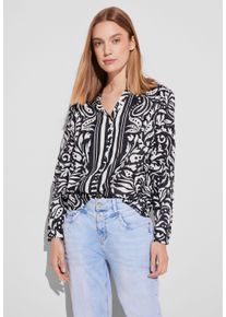 Street One Damen Langarmbluse, blau, casual, Gr. 44, bedruckt, Web, 100% Baumwolle, Blusen, aus reiner Baumwolle
