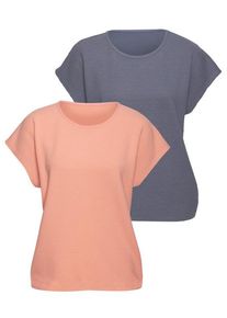 Vivance Kurzarmshirt 'aus bügelfreier Strukturqualität im 2er Pack' mehrfarbig Gr. 32/34 für Damen. Mit Rundhals. Bequem. Nachhaltig.