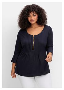 Damen 3/4-Arm-Shirt "Große Größen", blau, feminin, Gr. 48, sheego by Joe Browns, unifarben, Obermaterial: 95% Baumwolle, 5% Elasthan, Shirts, mit