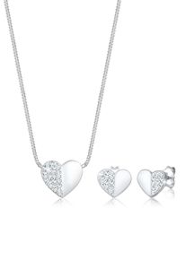 Elli Damen Schmuckset "Herz Glas Kristalle Weiß 925 Sterling Silber", OneSize,mit Stein, silber, Silber 925 (Sterlingsilber), Schmuck-Sets