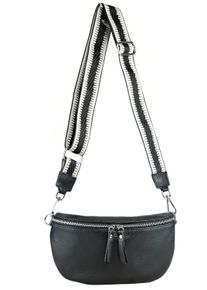 Damen Umhängetasche "Nico", Collezione Alessandro, schwarz, Leder, Taschen, Ledertasche mit breitem Trageriemen