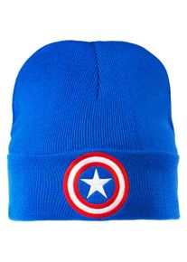 logoshirt Damen Strickmütze "Captain America – Logo", blau, casual, bestickt, 100% Polyacryl, Mützen, mit coolem Motiv