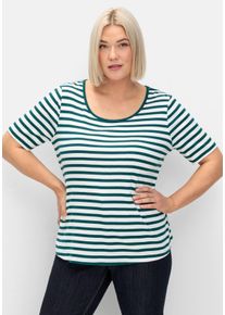 Große Größen T-Shirt mit Streifen und Rundhalsausschnitt Gr. 56/58 blau/weiß gestreift von sheego für Damen