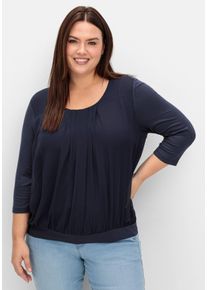 Große Größen Blusenshirt mit Chiffon-Body und 3/4-Ärmeln Gr. 52/54 blau von sheego für Damen