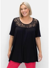 Große Größen Longshirt mit Spitzenpasse, in A-Linie Gr. 40/42 schwarz von sheego für Damen