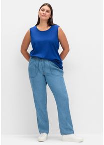 Große Größen Weite Jeans mit gesmoktem Rundum-Dehnbund Gr. 52 blau von sheego für Damen