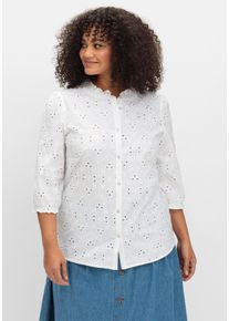 Große Größen Bluse aus Lochspitze, mit Rüschen-Details Gr. 56 weiß von sheego für Damen