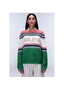 Strickpullover Napapijri ""D-AULLA C W 81S STRIPE 81S"", Damen, Gr. L, stripe 81s, Strick, Obermaterial: 100% Baumwolle, mehrfarbig, kontrastfarbene Details, casual, regular fit normal, Rundhals, Langarm eingesetzt Rippstrickbündchen, Pullover, Mit Rundhalsausschnitt