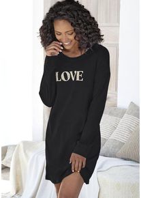 Vivance Dreams Nachthemd schwarz Gr. 32/34 für Damen. Rundhals und Druck, Schriftzug. Loose Fit. Nachhaltig.