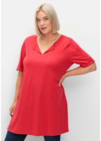 Große Größen Longshirt mit geschlitztem Ausschnitt Gr. 44/46 rot von sheego für Damen