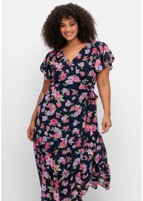 sheego by Joe Browns Große Größen Chiffonkleid mit Blumendruck und Bindegürtel Gr. 42 blau geblümt von sheego für Damen