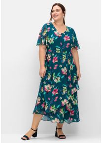 Große Größen Chiffonkleid mit Blumenprint und Unterkleid Gr. 44 blau geblümt von sheego für Damen