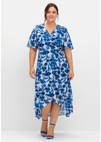 Große Größen Chiffonkleid in Wickeloptik, mit Blätterprint Gr. 54 blau von sheego für Damen