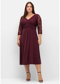 Große Größen Abendkleid mit Oberteil aus floraler Spitze Gr. 46 rot geblümt von sheego für Damen