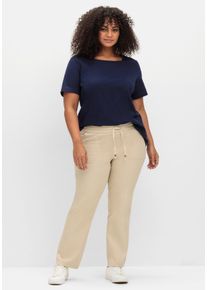 Große Größen Weite Jeans mit gesmoktem Rundum-Dehnbund Gr. 52 beige von sheego für Damen