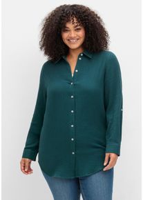 Große Größen Musselin-Bluse mit Hemdkragen und Krempelärmeln Gr. 46 blau von sheego für Damen