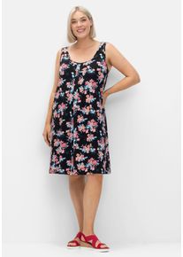 Große Größen Knielanges Strandkleid mit Kellerfalte vorn Gr. 50 schwarz von sheego für Damen