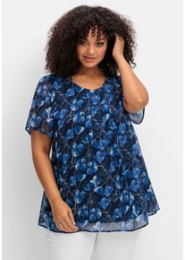 Große Größen Chiffontunika im Lagenlook, mit Blütenprint Gr. 40/42 blau geblümt von sheego für Damen