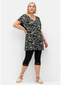 Große Größen Set aus A-Linien-Shirt und Capri-Leggings Gr. 46 schwarz geblümt von sheego für Damen