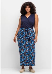 Große Größen Ärmelloses Maxikleid in Wickeloptik Gr. 44 blau von sheego für Damen