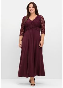 Große Größen Abendkleid mit Oberteil aus floraler Spitze Gr. 58 rot geblümt von sheego für Damen