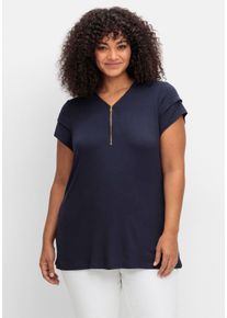 sheego by Joe Browns Große Größen Shirt mit Zipper am V-Ausschnitt Gr. 40/42 blau von sheego für Damen