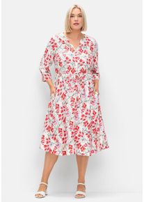 Große Größen Kleid mit Blütenprint und Taillen-Tunnelzug Gr. 48 rosa geblümt von sheego für Damen