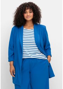 Große Größen Langer Blazer mit Schalkragen und 3/4-Ärmeln Gr. 56 blau von sheego für Damen