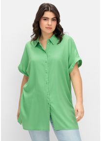 Große Größen Longbluse mit Hemdkragen und kurzem Arm Gr. 54 grün von sheego für Damen